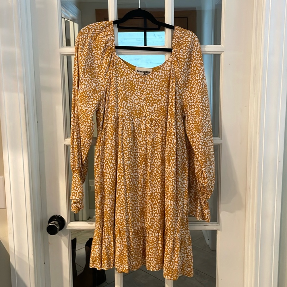 Savanna Jane Gold Leopard Print Dress Large